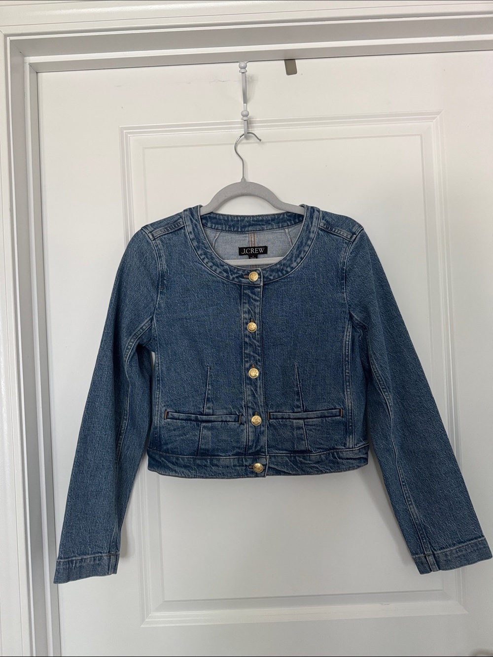 J. Crew Women’s Denim Jacket in Medium Blue with Gold Buttons